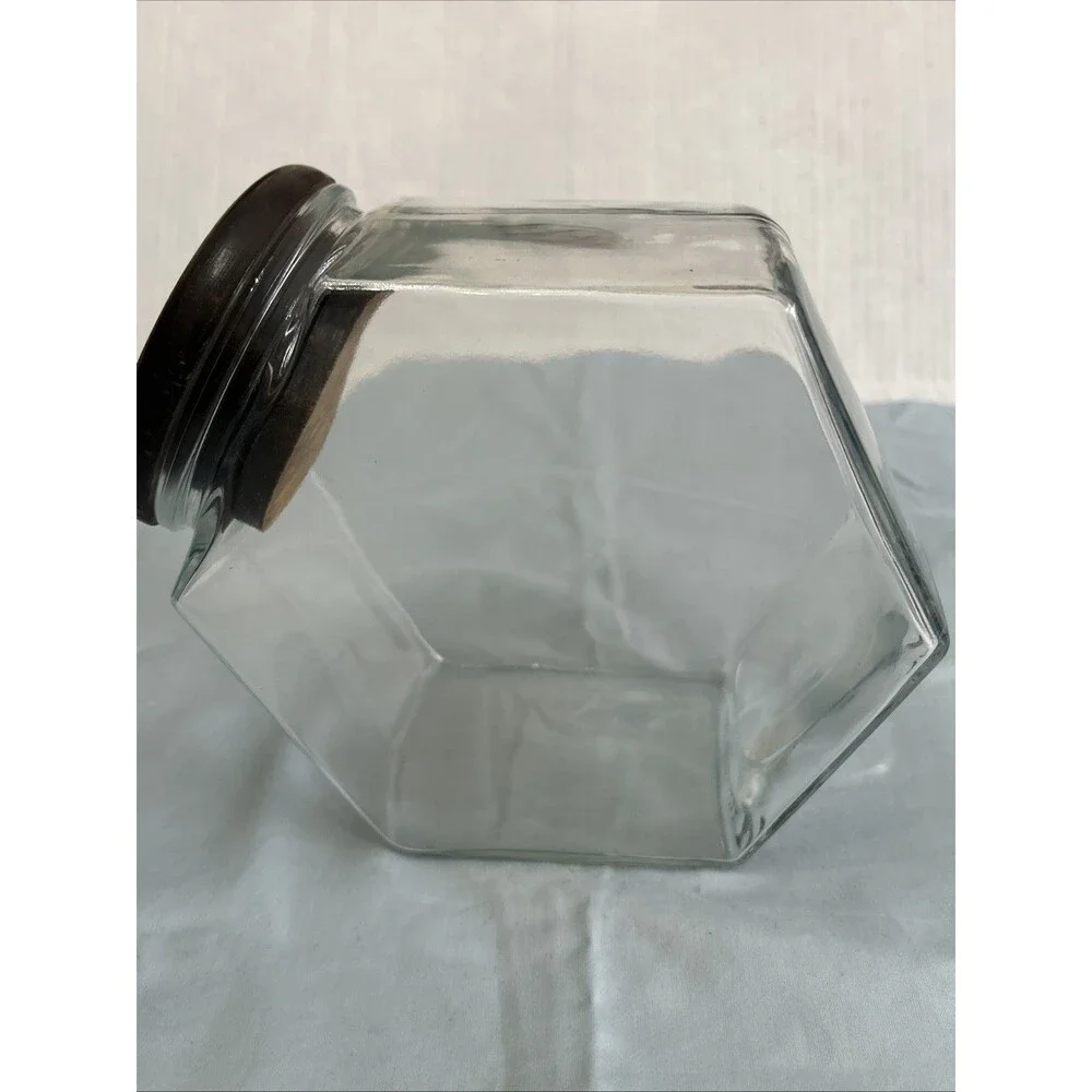 Vintage Libbey of Canada Hexagon Glass Canister “general Store” Style Jar W/ Lid